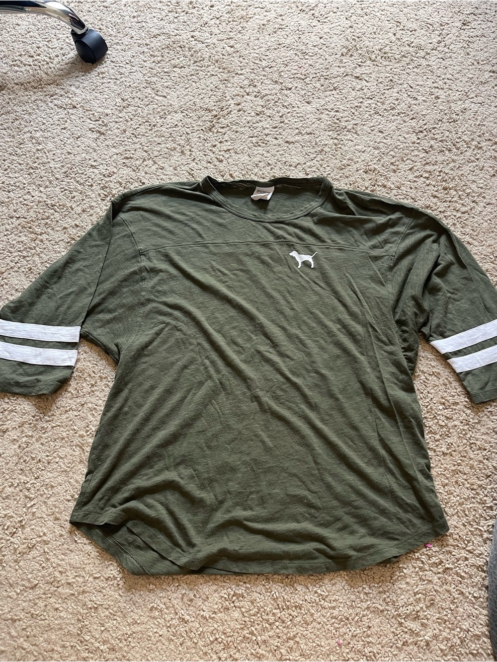 Victoria’s Secret PINK Pink Nation Olive Green Striped Long Sleeve Tee L